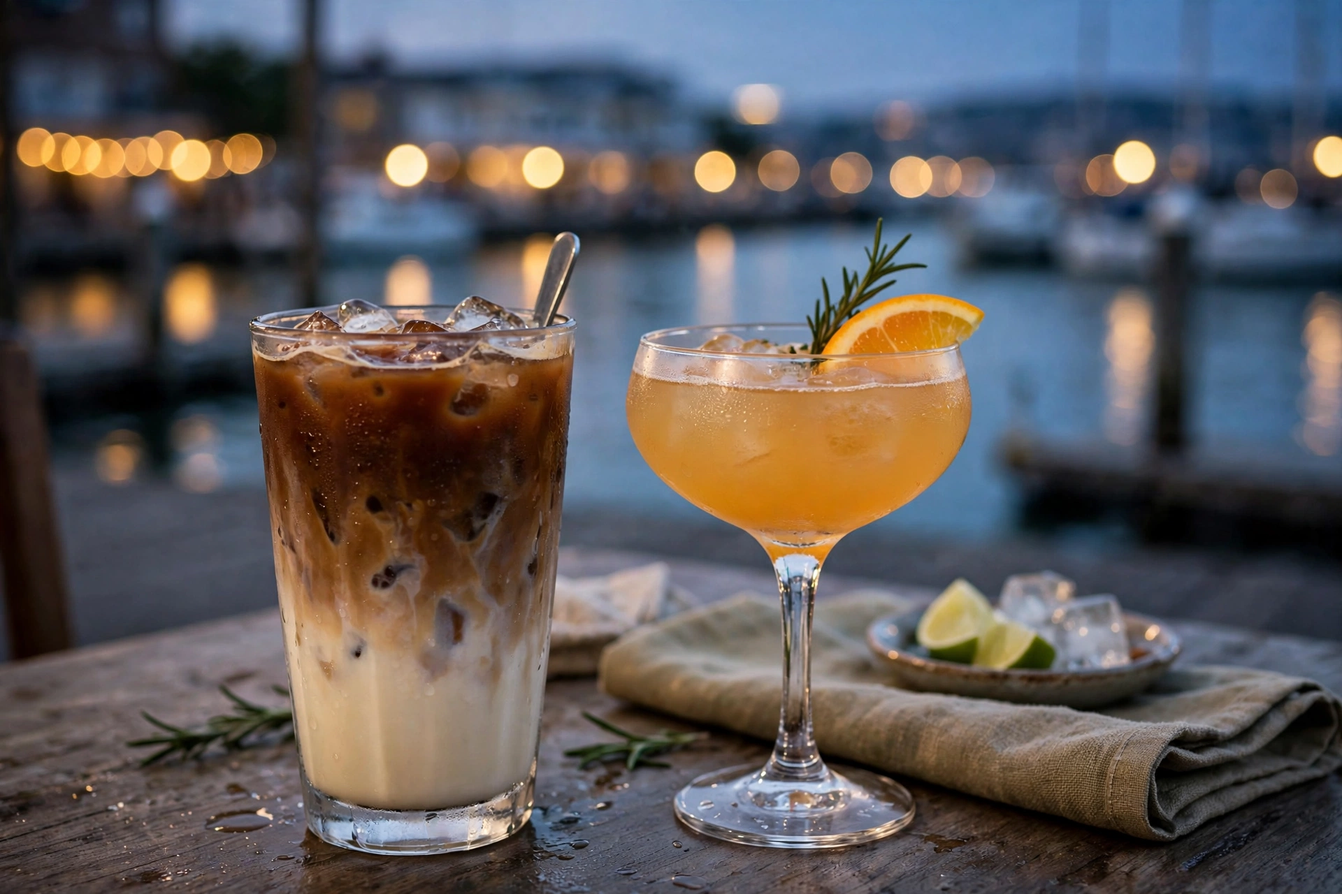 Iced coffee and cocktail
